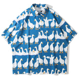 Streetwear Duck Print Short-Sleeved Shirt Men Harajuku Hawaiian Shirt Summer Casual Tee Pocket Shirts Women Unisex Tops