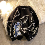 Foesce Harajuku Fashion Knitted Women Man Sweater Cute Cartoon Dinosaur Pullover Sweaters Fashion Streetwear Jumper Pull