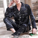 Men Pajamas Sets Satin  Pyjamas Nightwear Sleepwear Underwear Long Sleeve Striped Printed Casual Spring Autumn Winter