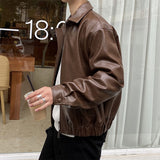 Foesce Men's Clothing Autumn New Oversize Coat Korean Trend Loose Casual PU Leather Jacket Coat Male Zipper Lapel Clothes