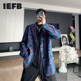 Embroidery Long Sleeve Blue Men's Blazers Korean Fashion New Jacquard Fabric Suit Coat British Silhouette Clothing