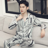 Men's Stain Silk Pajama 2 pieces Set Men Pajamas Silk Sleepwear Men Sexy Modern Style Soft Cozy Satin Nightgown Men Faux Silk