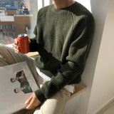 Foesce Men's wear classic round collar Sweater Korean fashion loose kintted tops for male autumn winter new warm clothes