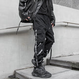 Hip Hop Joggers Men Letter Ribbons Cargo Pants Pockets Track Tactical Casual Techwear Male Trousers Sweatpants Sport Streetwear