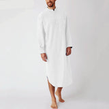 Cotton Men's Sleep Robes Solid Color Long Sleeve Nightgown O Neck Leisure Mens Bathrobes Comfort Homewear Plus Size