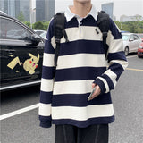 Autumn Lapel Hoodie Men's Fashion Hit Color Casual Striped Hoodies Mens Streetwear Loose Hip-hop Pullover Sweatshirt Men Hoody