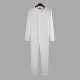 Men Pajamas Jumpsuit Homewear Solid Color Long Sleeve Comfortable Button Leisure Sleepwear Men Rompers Nightwear S-5XL