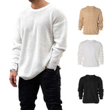 Foesce Men Winter Autumn Knitwear Long Sleeve Round Neck Tops Solid Color Casual Party Club Warm Loose Sweater