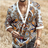 African Dashiki Print T-Shirt Men Bazin Print V-neck Half Sleeve Fashion Linen Party Bandage Nigeria Clothes Ankara Casual Top