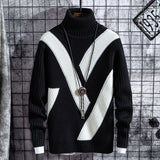 Winter thick warm sweater men's high collar casual splicing new men's Christmas Sweater loose Pullover men's sweater good qualit