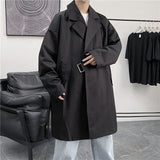 Men's Black/khaki Color Windbreaker Mid-length Lapel Casual Bomer Jacket Loose Long Slveed Coats Male Clothes Size M-2XL