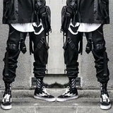 Men Cargo Pants Black Ribbons Block Multi-Pocket Harem Joggers Harajuku Sweatpant Hip Hop Casual Harem Tide Male Trousers