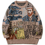 Harajuku Van Gogh Oil Painting Knitted Sweater Autumn Winter Sweater Men Casual Cotton Sweater Pullover Streetwear Tops