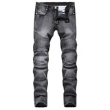 High Quality Men Casual Jeans Coated Straight Pleated Biker Jeans Male Motorcycle Denim Pants Vaqueros Hombre Plus Size