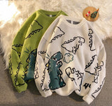 Foesce Harajuku Fashion Knitted Women Man Sweater Cute Cartoon Dinosaur Pullover Sweaters Fashion Streetwear Jumper Pull