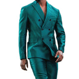 Foesce -Pieces Men Suits Fashion Double Breasted Bright Green Customized Handsome Slim Fit Party Suits Coat+Pant