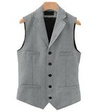 Mens Vest Classic Brown Suit  Wool Tweed Notch Lapel Waistcoat Herringbone Groomsmen Winter Coat For Wedding