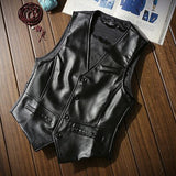 Autumn Men's Vests Coats Fashion PU Leather Sleeveless Jackets Casual Outwear Biker Leather Waistcoats Mens Clothing