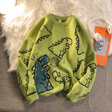 Foesce Harajuku Fashion Knitted Women Man Sweater Cute Cartoon Dinosaur Pullover Sweaters Fashion Streetwear Jumper Pull