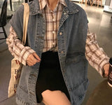 Vests Women High Street Outwear Stylish Simple Big Pockets Sleeveless Jackets Blue Clothing Spring Chic All-match Ladies Denim