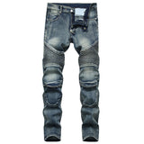 High Quality Men Casual Jeans Coated Straight Pleated Biker Jeans Male Motorcycle Denim Pants Vaqueros Hombre Plus Size