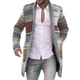 Men's Long Jackets Warm Winter Overcoat Cardigan Casual Trench Coat Striped Outwear H9