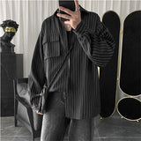 Striped Shirt Jacket Men Women Hong Kong Style Japanese Casual Oversize Trend Black Unisex Gothic Long-Sleeved Shirt Autumn Tops