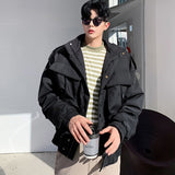 Men Korean Short Style Thickened Padded Jackets Large Pocket Workwear Autumn Winter Cotton Clothes New Warm Coat Y9695