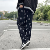 Foesce Preppy Style Skull Full Print Drawstring Casual Corduroy Men Baggy Pants Hip Hop Straight Sweatpants Male Loose Trousers