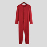 Men Pajamas Jumpsuit Homewear Solid Color Long Sleeve Comfortable Button Leisure Sleepwear Men Rompers Nightwear S-5XL