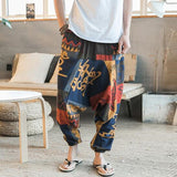 Men Harem Pants Print Retro Drop Crotch Joggers Cotton Trousers Men Baggy Loose Nepal Style Men Casual Pants S-5XL