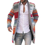 Men's Long Jackets Warm Winter Overcoat Cardigan Casual Trench Coat Striped Outwear H9