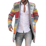 Men's Long Jackets Warm Winter Overcoat Cardigan Casual Trench Coat Striped Outwear H9