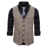 Autumn WinterMen Suit Vests Gentlemen Business Sleeveless Waistcoat Vintage Formal Blazers Vest For Wedding Party