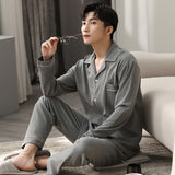 Autumn Winter 100% Cotton Pijama for Men Dormir Lounge Sleepwear Pyjamas Blue Bedgown Home Clothes Man Bedroom PJ Cotton Pajamas