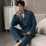 Autumn Winter 100% Cotton Pijama for Men Dormir Lounge Sleepwear Pyjamas Blue Bedgown Home Clothes Man Bedroom PJ Cotton Pajamas