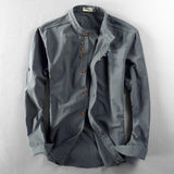 Men Cotton Linen Shirt Formal Retro Chinese Style Long Sleeve Mandarin Collar Casual Shirts Soft Comfort Clothing Plus Size 7XL