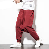 Cotton Linen Cross-Pants Japanese Harajuku Loose Joggers Trousers Hip Hop Harem Pants Wide Leg Baggy Pants Big Size