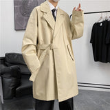 Men's Black/khaki Color Windbreaker Mid-length Lapel Casual Bomer Jacket Loose Long Slveed Coats Male Clothes Size M-2XL