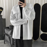 Striped Shirt Jacket Men Women Hong Kong Style Japanese Casual Oversize Trend Black Unisex Gothic Long-Sleeved Shirt Autumn Tops