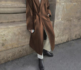 Men's Woolen And Mixtures Coat Autumn Winter Mid Long Thickened Korean Trend Loose Overcoat Male New Bandage Waist