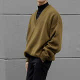 Foesce V-neck Knitted Sweater Men Korean Long Sleeve Loose Warm Pullover Men's Simple Solid Slim Sweater Boy