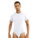 Mens Adults Press Crotch T-shirt Bodysuit One Piece Lingerie Adult Babies Diaper Lovers Pajamas Round Neck Short Sleeves Romper