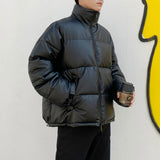 Thicken Solid Color Mens Parkas Oversized Warm Winter Leather Coats Harajuku Fashion Male Loose Cotton Padded Jackets