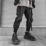 Hip Hop Joggers Men Letter Ribbons Cargo Pants Pockets Track Tactical Casual Techwear Male Trousers Sweatpants Sport Streetwear