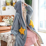 Winter Flannel Robes Women Sweet Thick Warm Plus Velvet hooded Bathrobes Female Sweet Cute Fluffy Soft Nightwear Windproof Daily