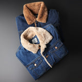 Winter thick men's denim coat plus velvet warm denim jacket fashion casual wool denim parka lamb wool retro jacket