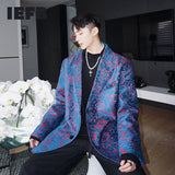 Embroidery Long Sleeve Blue Men's Blazers Korean Fashion New Jacquard Fabric Suit Coat British Silhouette Clothing