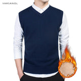 Cotton Pullovers Vest Mens Sweater Autumn V Neck Slim Sweaters Vest Men's Warm Sleeveless Sweater Slim Style Casual M-3xl