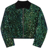 Men's Chic Niche Sequin Design Short Coat Colorblocked Patchwork Zipped Jacket  Autumn New Casual Green Clothing